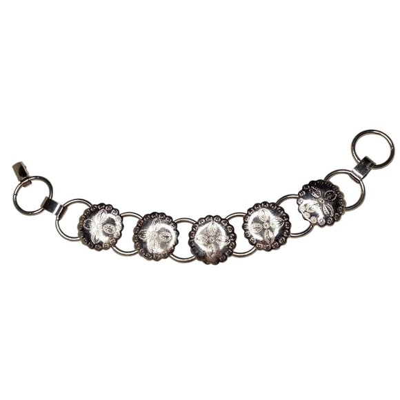 Vintage Silver-Plated Flower Engraved Concho Style Bracelet Clasp Closure 8" - Picture 1 of 4